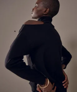 Sale Rodier Pull Clémentine, col roulé, épaule denudée noir