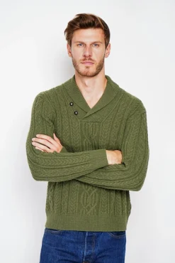 Homme C&Jo Pull col châle kaki