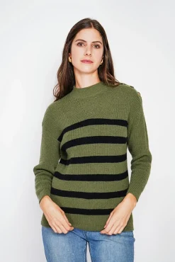 Femme C&Jo Pull col montant ajouré kaki