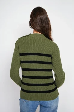 Femme C&Jo Pull col montant ajouré kaki