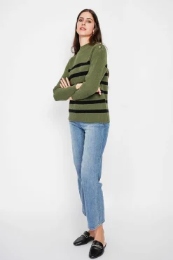 Femme C&Jo Pull col montant ajouré kaki