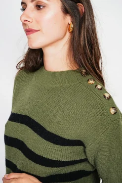 Femme C&Jo Pull col montant ajouré kaki