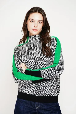 Femme C&Jo Pull col montant noir/vert