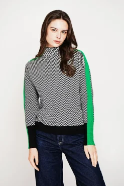 Femme C&Jo Pull col montant noir/vert