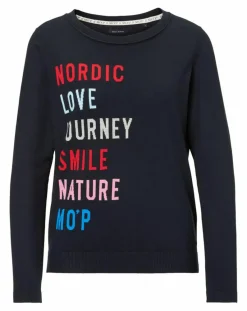 Clearance Marc O'Polo Pull col rond fin écriture bleu marine