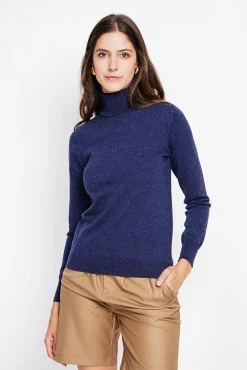 Clearance Assuili Pull col roulé classique bleu nuit