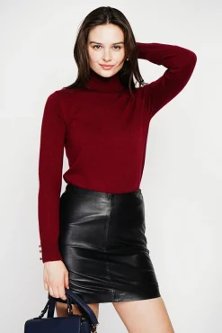 Femme C&Jo Pull col roulé classique bordeaux