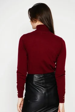 Femme C&Jo Pull col roulé classique bordeaux