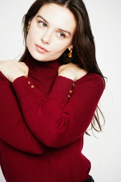 Femme C&Jo Pull col roulé classique bordeaux