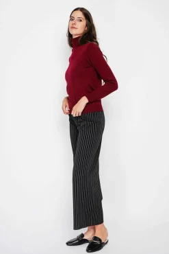 Femme Assuili Pull col roulé classique bordeaux