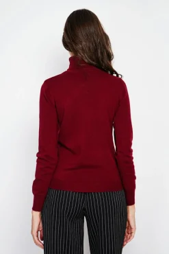 Femme Assuili Pull col roulé classique bordeaux