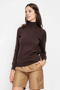 Femme Assuili Pull col roulé classique café