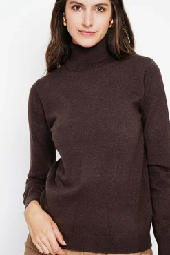 Femme Assuili Pull col roulé classique café