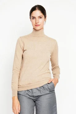 Femme Assuili Pull col roulé classique nougat