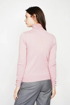 Femme C&Jo Pull col roulé classique rose poudre