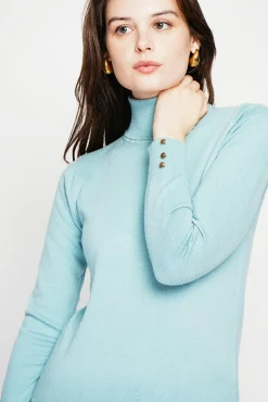 Clearance C&Jo Pull col roulé classique turquoise