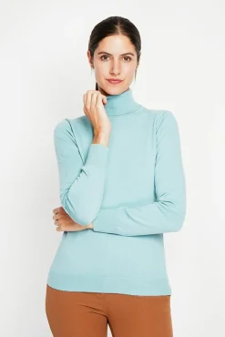Discount Assuili Pull col roulé classique turquoise