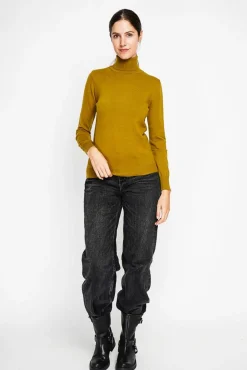 Assuili Pull col roulé classique vert olive