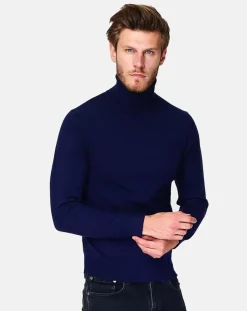 Homme C&Jo Pull Col Roulé en Cachemire mélangé Pierre bleu nuit