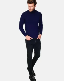 Homme C&Jo Pull Col Roulé en Cachemire mélangé Pierre bleu nuit