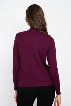 Femme Assuili Pull col roulé fourré bordeaux