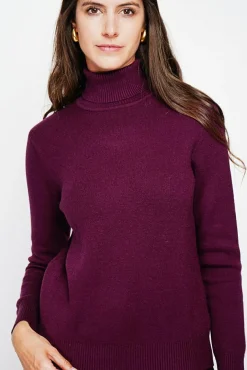 Femme Assuili Pull col roulé fourré bordeaux