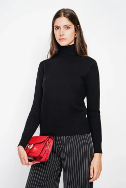 Femme Assuili Pull col roulé fourré noir