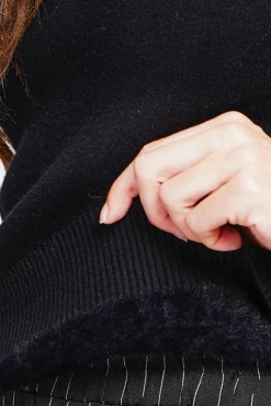 Femme Assuili Pull col roulé fourré noir
