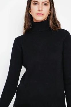 Femme Assuili Pull col roulé fourré noir