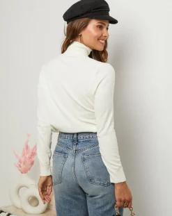 Femme Soft Cashmere Pull col roulé Justine ecru
