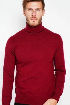 Homme C&Jo Pull col roule bordeaux