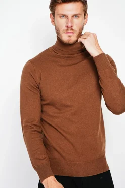 Homme C&Jo Pull col roule marron