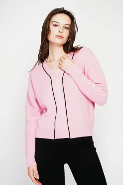 Femme C&Jo Pull col V rose barby