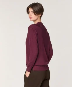 Femme Rodier Pull Colette 100% laine col montant cotelé violet prune