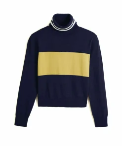 Femme Rodier Pull Cunégonde col roulé bicolore bleu marine