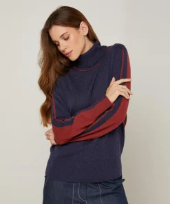 Clearance Rodier Pull Delphine 100% Laine mélangée bleu denim