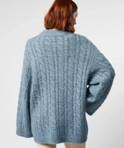 Discount Rodier Pull Diane col montant à torsades bleu gris