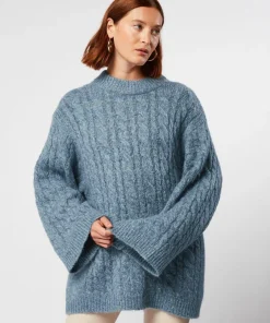 Discount Rodier Pull Diane col montant à torsades bleu gris