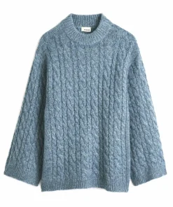 Discount Rodier Pull Diane col montant à torsades bleu gris