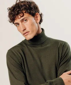 Homme Rodier Pull Edmond 100% laine col rond vert kaki
