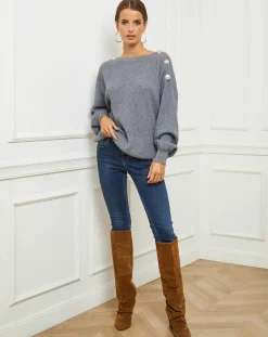 Femme Fleur de cachemire Pull Ella gris foncé