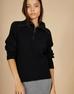 Online Cashmere Tribu Pull en Alpaga & Cachemire Hélène col zippé manches raglan noir