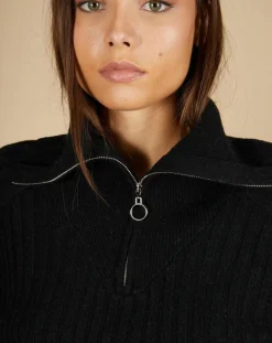 Online Cashmere Tribu Pull en Alpaga & Cachemire Hélène col zippé manches raglan noir