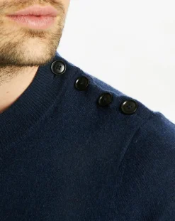 Sale Galeries Lafayette Pull en Cachemire & Laine Memarino rayé col rond bleu marine