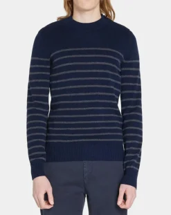 Sale Galeries Lafayette Pull en Cachemire & Laine Memarino rayé col rond bleu marine