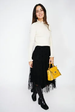 Femme C&Jo Pull en Cachemire & Soie mélangés col montant crème