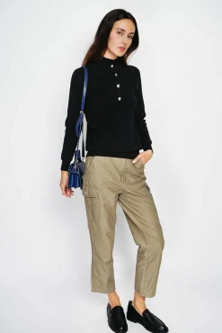 Femme Assuili Pull en Cachemire & Soie mélangés col montant boutonné noir