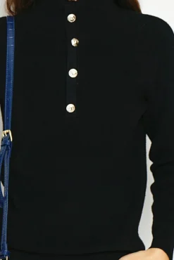 Femme Assuili Pull en Cachemire & Soie mélangés col montant boutonné noir