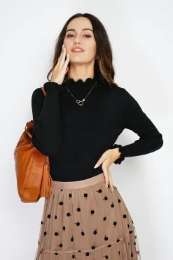 Femme C&Jo Pull en Cachemire & Soie mélangés col montant noir