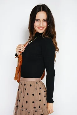 Femme C&Jo Pull en Cachemire & Soie mélangés col montant noir